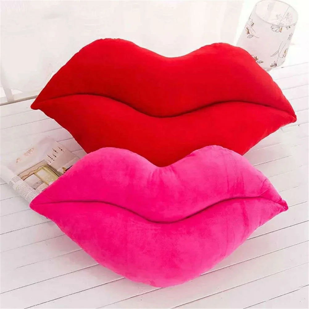 VibeCore Lips Throw Pillow in pink and red, featuring a bold lip-shaped design. Ultra-soft velvet plush pillow available in Small and Large sizes, adding a playful, flirty vibe to bedrooms, dorms, or lounges. Perfect for preppy, girly, or baddie aesthetics.