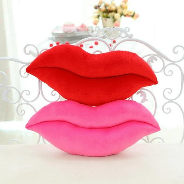 VibeCore Lips Throw Pillow in red placed on top of a pink lips pillow. Bold, lip-shaped design in ultra-soft velvet plush, adding a playful, flirty vibe to any space, ideal for preppy, girly, or baddie room aesthetics.