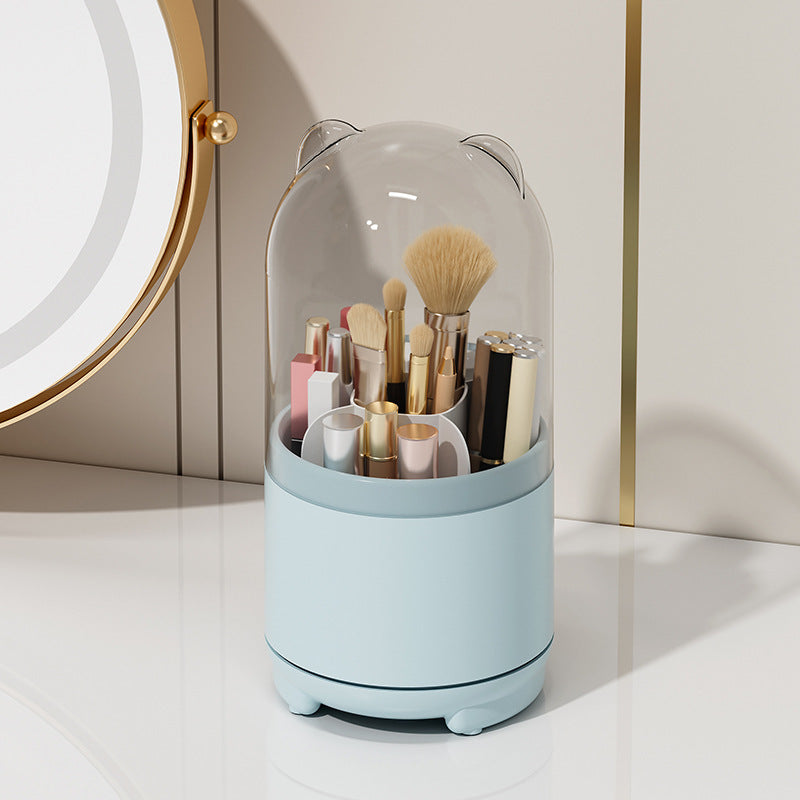 VibeCore Little Ears Rotating Makeup Brush Holder in pastel blue with a playful design, 360° rotation, and a dust-free cover to keep your beauty tools organized and clean.