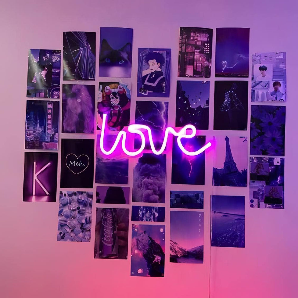 Aesthetic VibeCore Love Neon Light in pink on the wall, USB or battery-powered LED sign for trendy bedroom, dorm, or lounge decor, creating a warm, romantic glow to elevate your space.