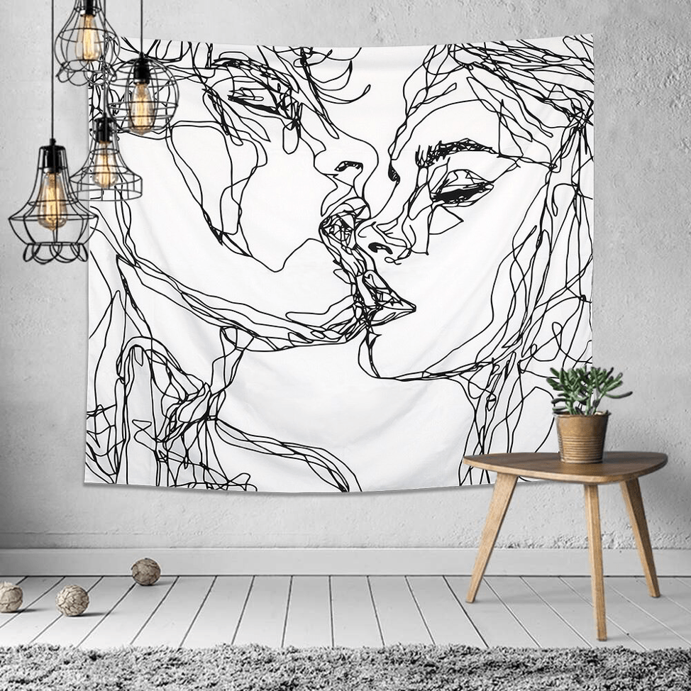 VibeCore Lovers Kiss Tapestry On Gray Wall