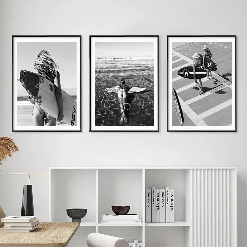 VibeCore Luxury Surf Canvas Prints Option D G H Framed On Wall