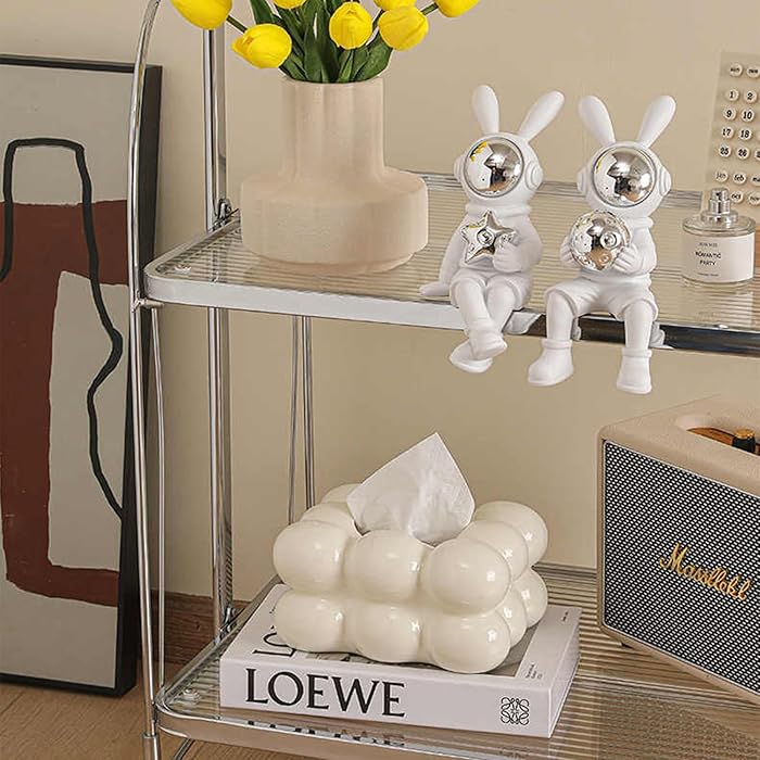 VibeCore Marshmallow Ceramic Tissue Box in white, placed on a shelf, showcasing its minimalist aesthetic and smooth, glossy finish.