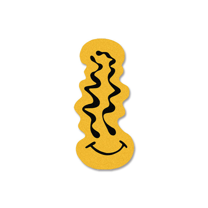 VibeCore Melted Smiley Accent Rug product view showing the full design with a dripping smiley face on a soft, plush surface.