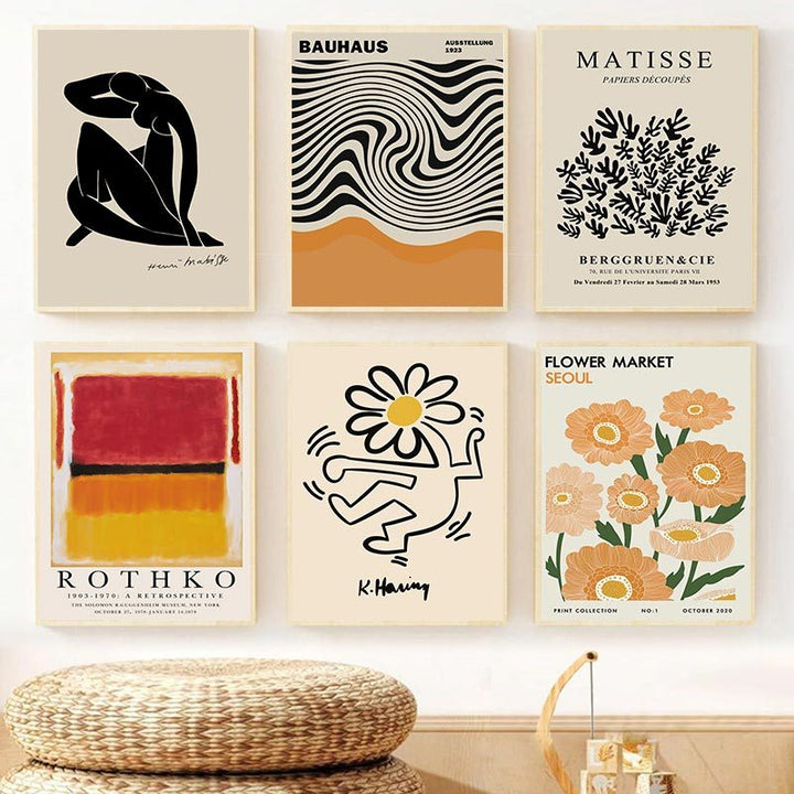 
"Modern Art Classics Canvas Posters" featuring iconic abstract expressionist designs from legendary artists like Matisse, Keith Haring, and Rothko. Bold shapes and vibrant colors bring a contemporary edge to any room, perfect for creating a chic, minimalist vibe in your bedroom, dorm, or apartment. Printed on premium cotton canvas with fade-resistant colors for lasting vibrancy.