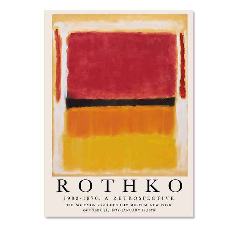 VibeCore Modern Art Classics Canvas Poster featuring Rothko's 'A Retrospective'. This iconic piece showcases Rothko's signature layered color fields, bringing depth and emotion to your space. Perfect for creating a calming, contemporary vibe in your bedroom, dorm, or apartment. Printed on premium cotton canvas with fade-resistant colors for lasting vibrancy.