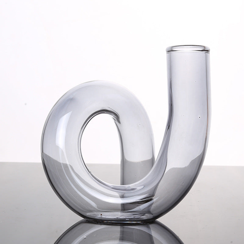 VibeCore Modern Twist Glass Candle Holder in smoky gray borosilicate glass, minimalist dual-use vase and candle holder for stylish modern room decor.