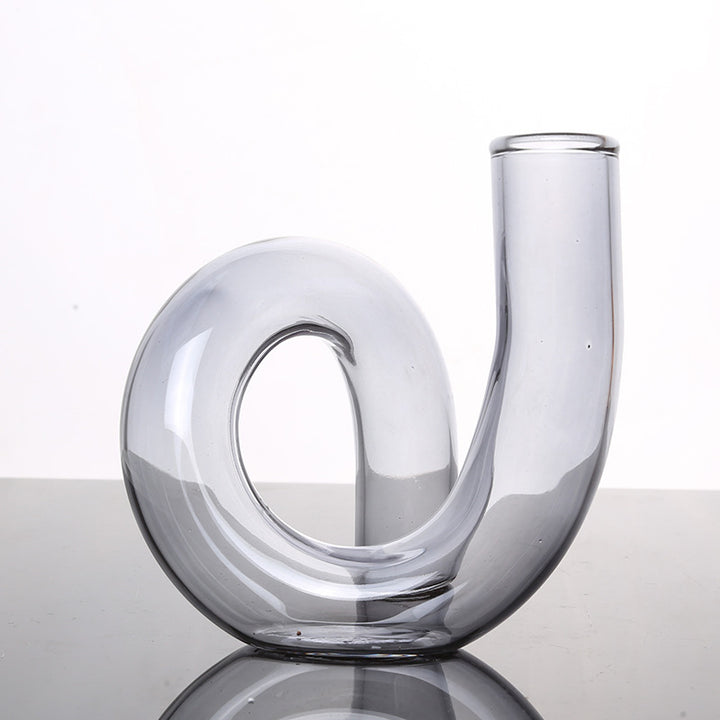 VibeCore Modern Twist Glass Candle Holder in smoky gray borosilicate glass, minimalist dual-use vase and candle holder for stylish modern room decor.