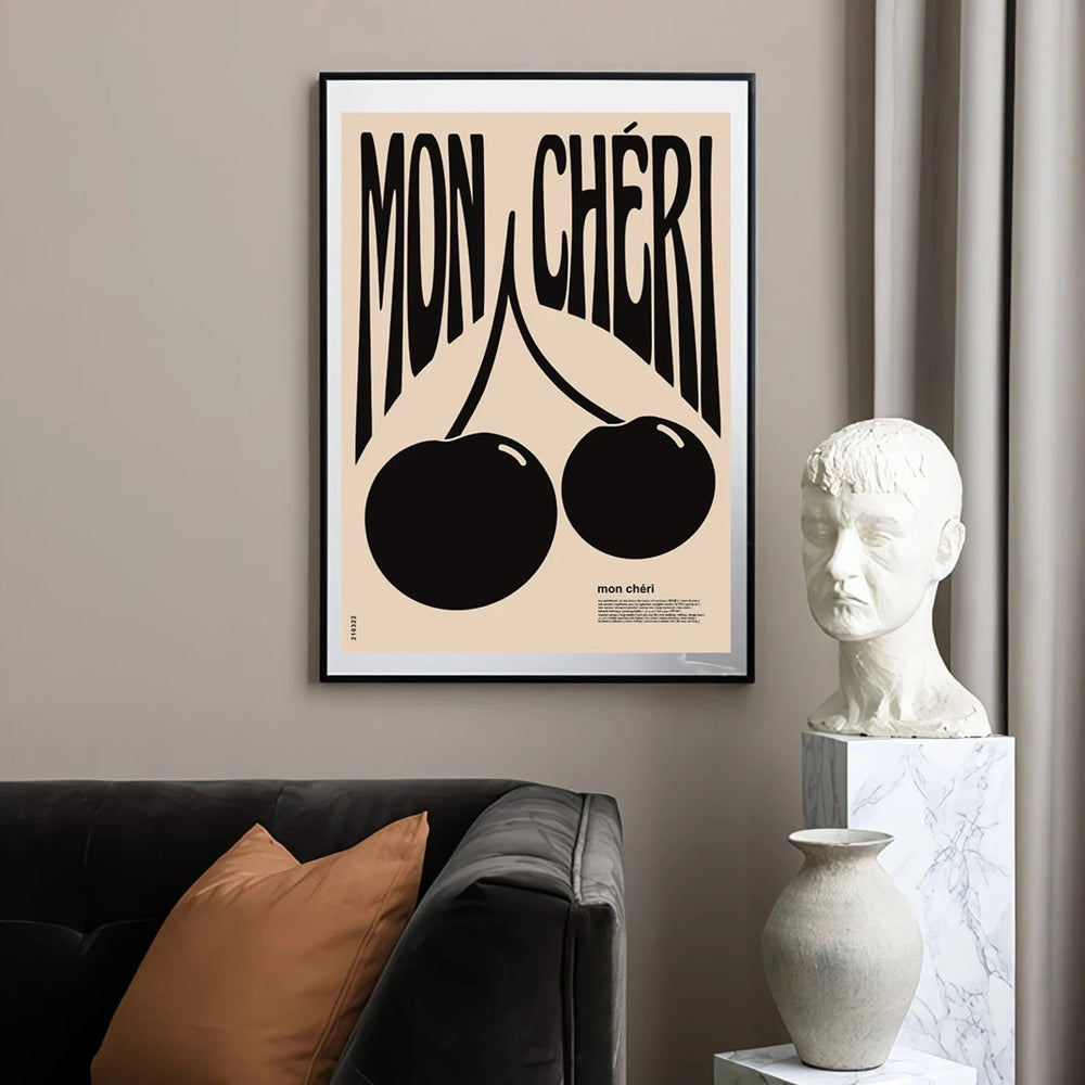 VibeCore Mon Cheri Cherry Canvas Print Black Framed On Wall