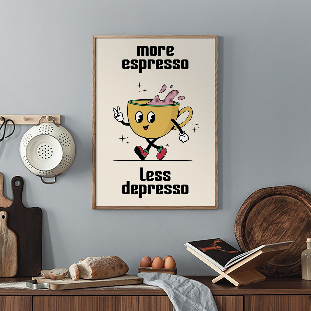 VibeCore More Espresso Less Depresso Funky Coffee Cup Canvas Print Black In Kitchen
