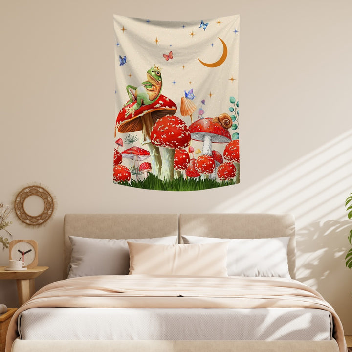 VibeCore Mushroom King Tapestry Above Bed