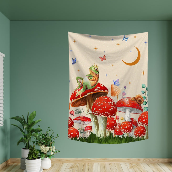 VibeCore Mushroom King Tapestry On Green Wall