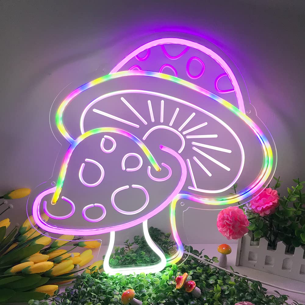 VibeCore Mushroom Neon Light Purple Leaning Against Wall