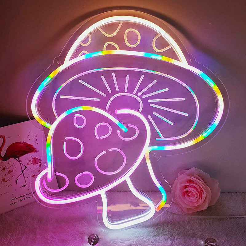 VibeCore Mushroom Neon Light Warm White Leaning Against Wall
