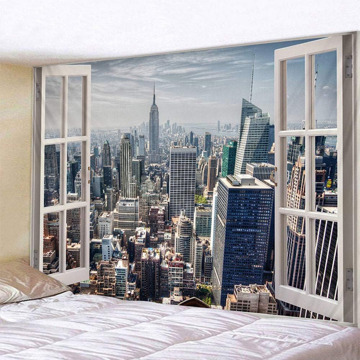 VibeCore New York Outside Your Window Tapestry On Bedroom Wall