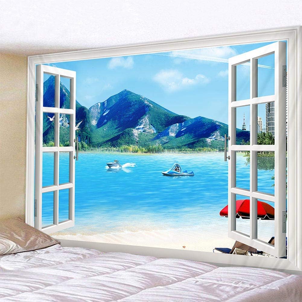VibeCore Ocean Getaway Outside Your Window Tapestry On Bedroom Wall