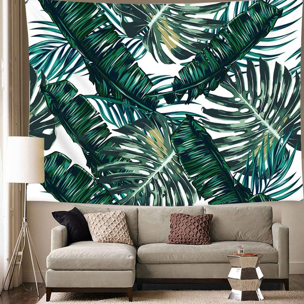 VibeCore Palm Leaf Tapestry On Living Room Wall