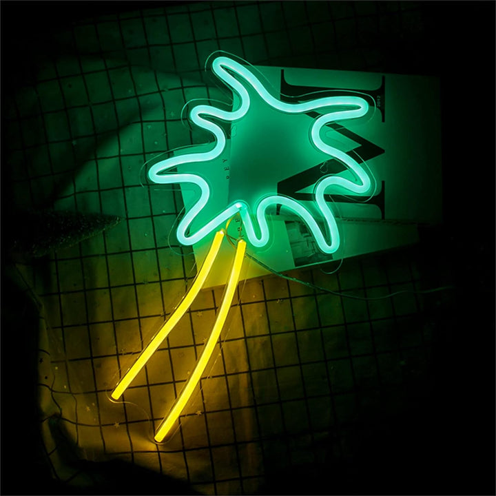 VibeCore Palm Tree Neon Light On Grid Tablecloth