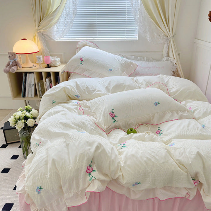 VibeCore Pastel Florals Duvet Cover Set Pink & Blue Front View