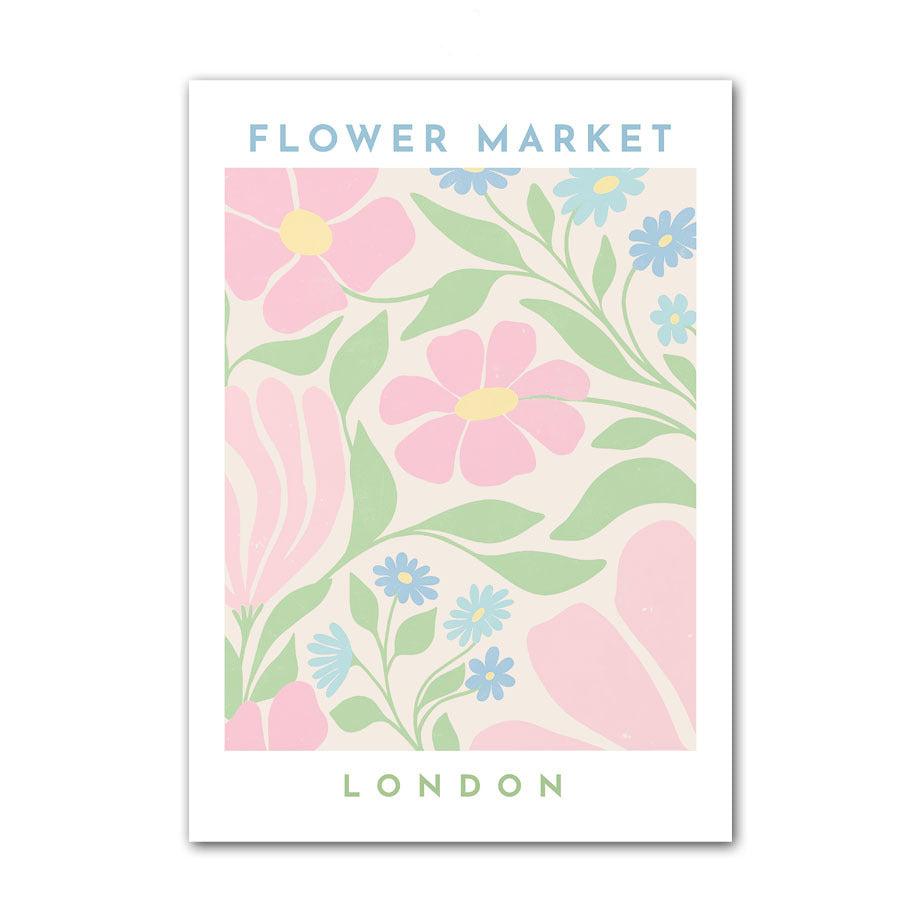 ‘Pastel Flower Market’ canvas poster featuring a soft pastel floral design inspired by the London flower market, adding a charming and vibrant touch to your decor.