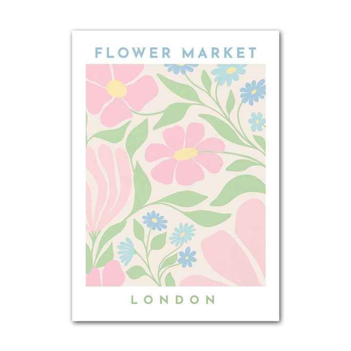 ‘Pastel Flower Market’ canvas poster featuring a soft pastel floral design inspired by the London flower market, adding a charming and vibrant touch to your decor.