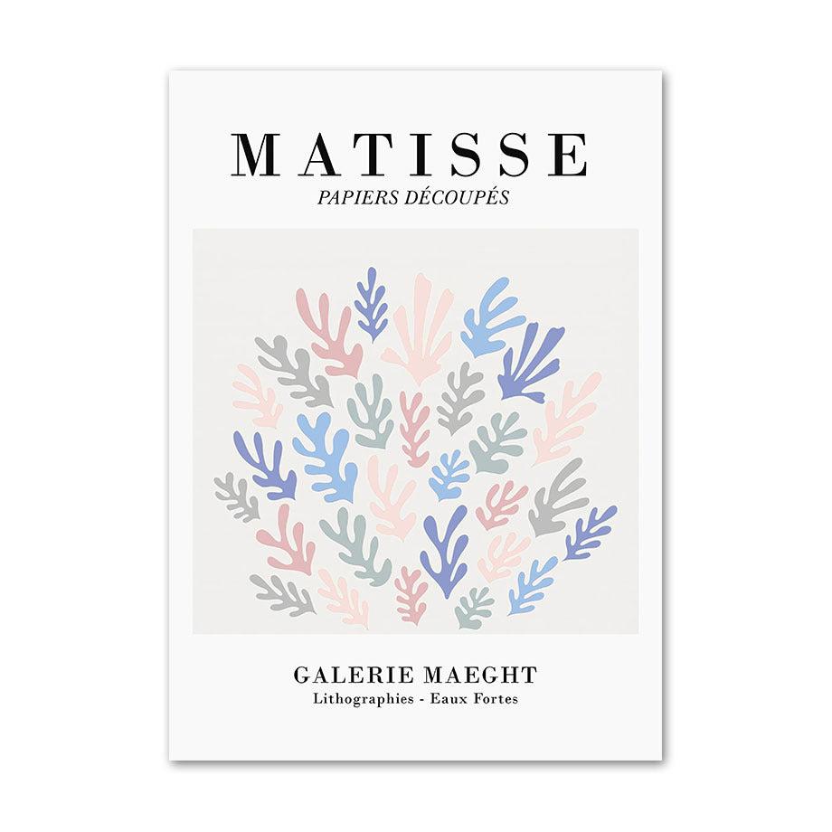 Pastel and white canvas poster featuring Matisse-inspired papiers découpés with abstract shapes, adding a minimalist and serene touch to your decor.