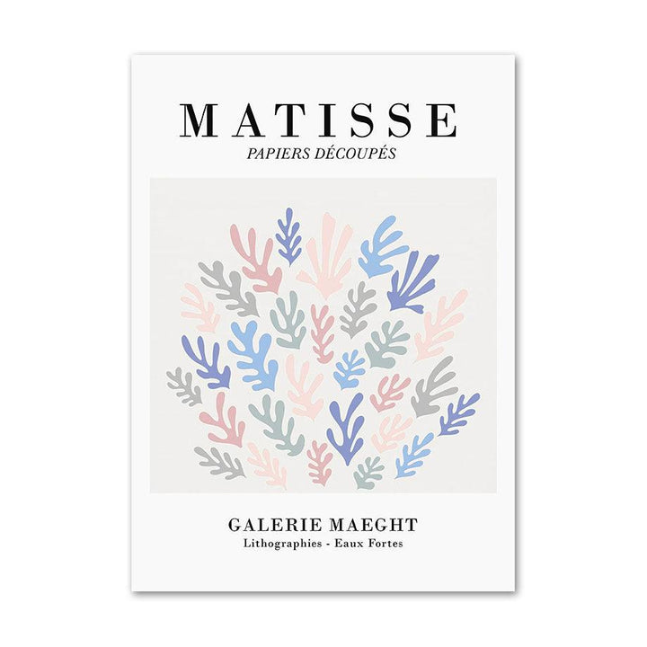 Pastel and white canvas poster featuring Matisse-inspired papiers découpés with abstract shapes, adding a minimalist and serene touch to your decor.