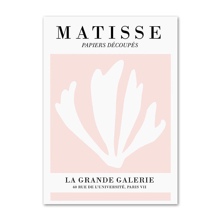 Pastel pink 'Papiers Découpés' canvas poster with abstract shapes and fluid forms, inspired by Matisse’s iconic cut-out style, adding a soft and artistic touch to your room decor.