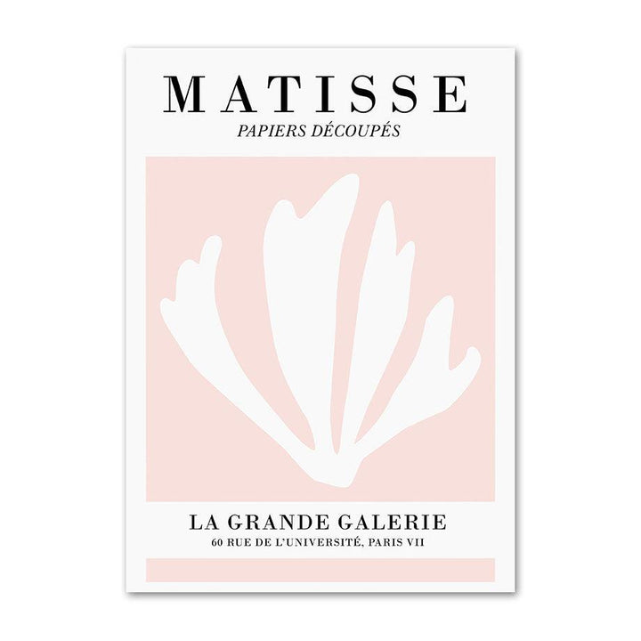 Pastel pink 'Papiers Découpés' canvas poster with abstract shapes and fluid forms, inspired by Matisse’s iconic cut-out style, adding a soft and artistic touch to your room decor.