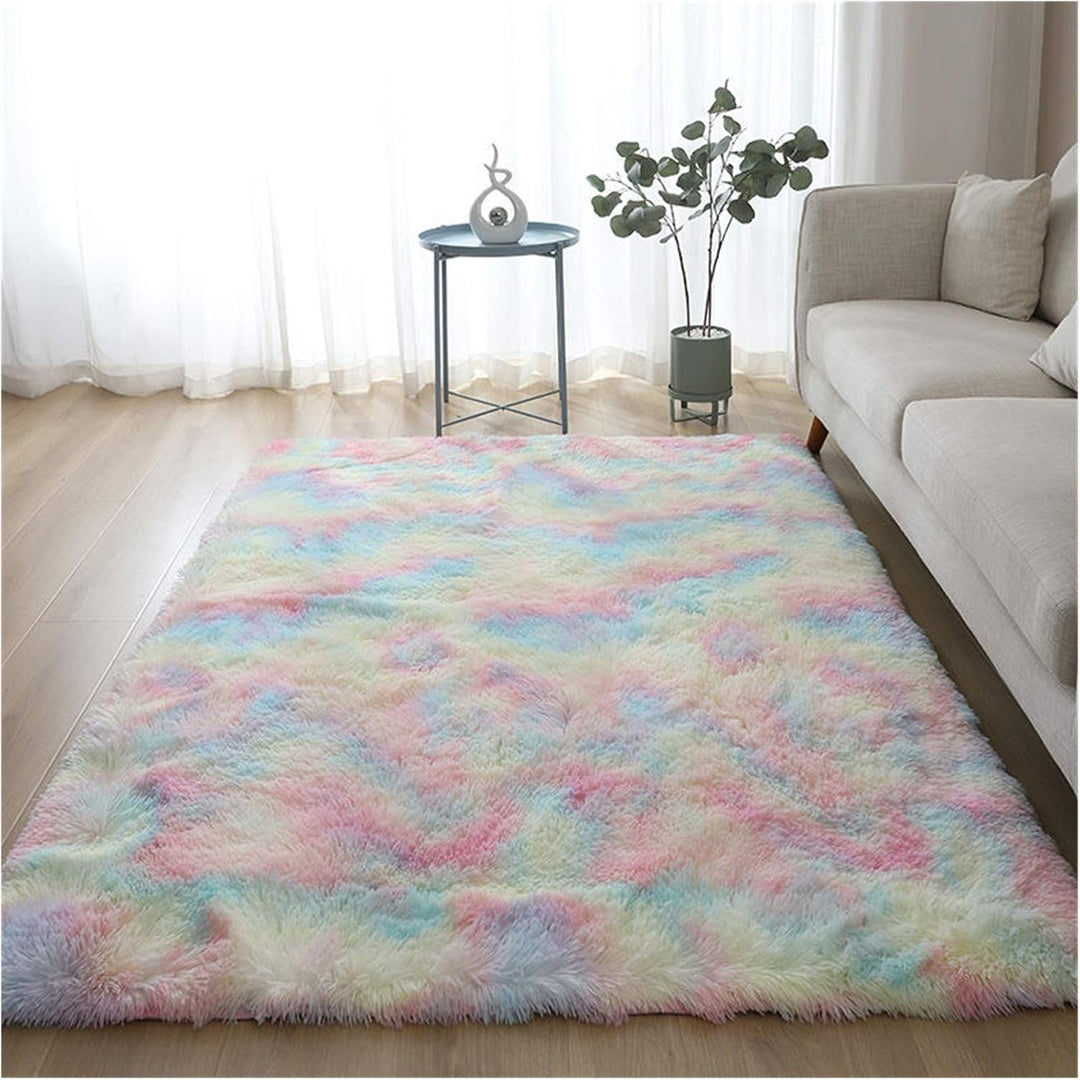 VibeCore Pastel Rainbow Tie-Dye Area Rug vibrant swirl of pastel hues, soft polyester fibre, anti-slip backing, cozy texture for bedroom, dorm, or living room decor