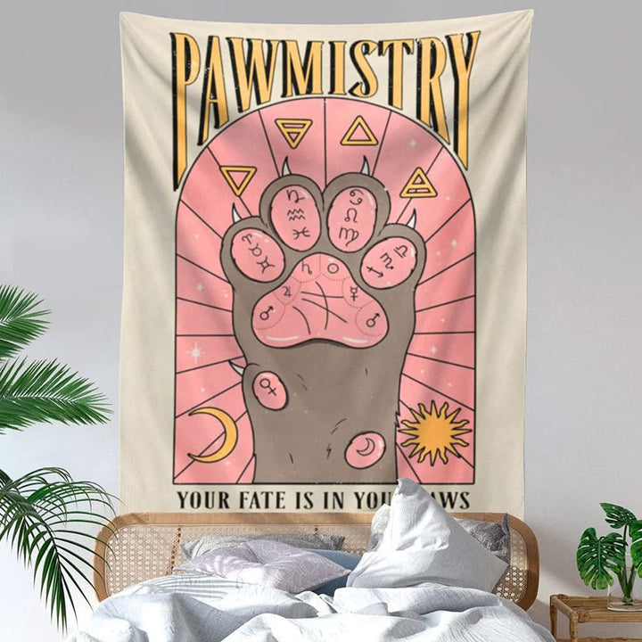 VibeCore Pawmistry Tapestry On Wall In Bedroom