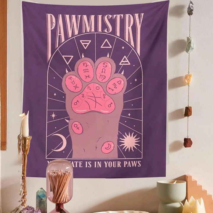 VibeCore Pawmistry Tapestry Purple On Wall