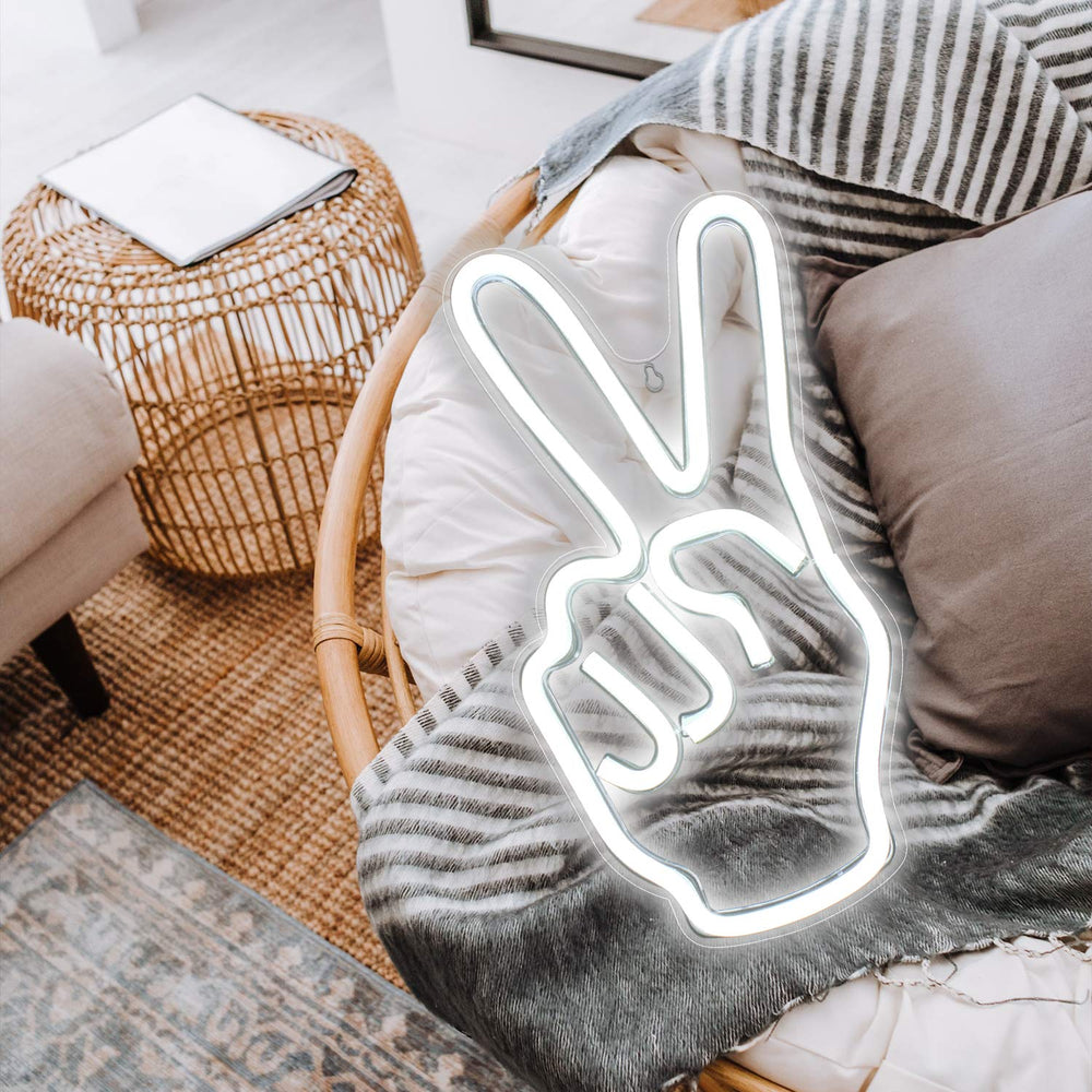 VibeCore Peace Out Neon Light On Basket Chair
