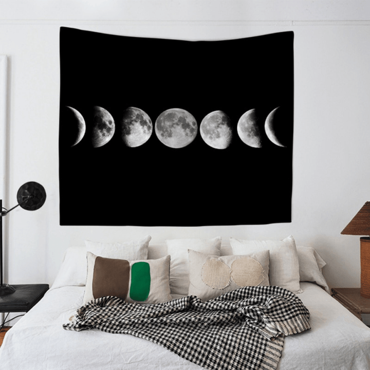 VibeCore Phases Of The Moon Tapestry On Wall Above Bed