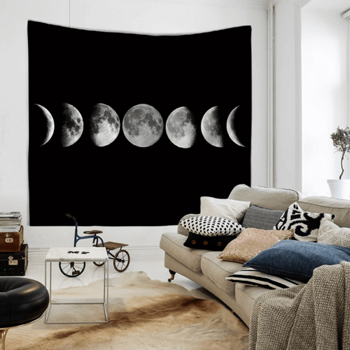 VibeCore Phases Of The Moon Tapestry On Wall In Living Room