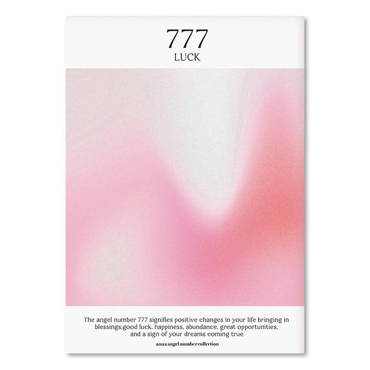 "VibeCore Pink Divine Feminine Canvas Posters" featuring a soft gradient of pink and purple hues with the angel number 777, symbolizing luck and divine guidance. This poster combines the spiritual significance of the number with the energy of the divine feminine, creating a serene yet empowering addition to any bedroom, dorm, or apartment. Perfect for those seeking positive energy and a touch of empowerment in their space.