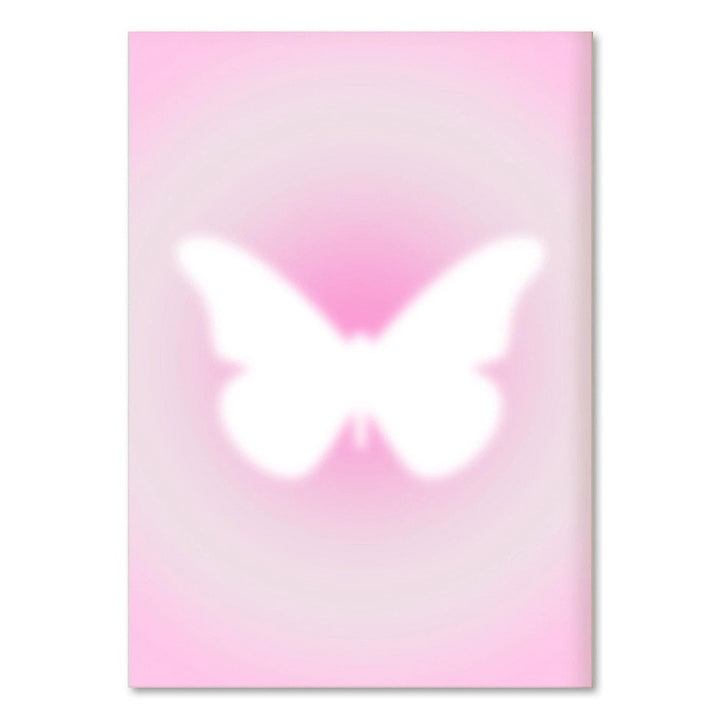VibeCore Pink Divine Feminine Canvas Poster featuring a gradient pink butterfly design. Soft pastel hues symbolize transformation and empowerment, adding a calming, inspirational touch to any bedroom, dorm, or apartment. Ideal for creating a serene, positive atmosphere in your space.