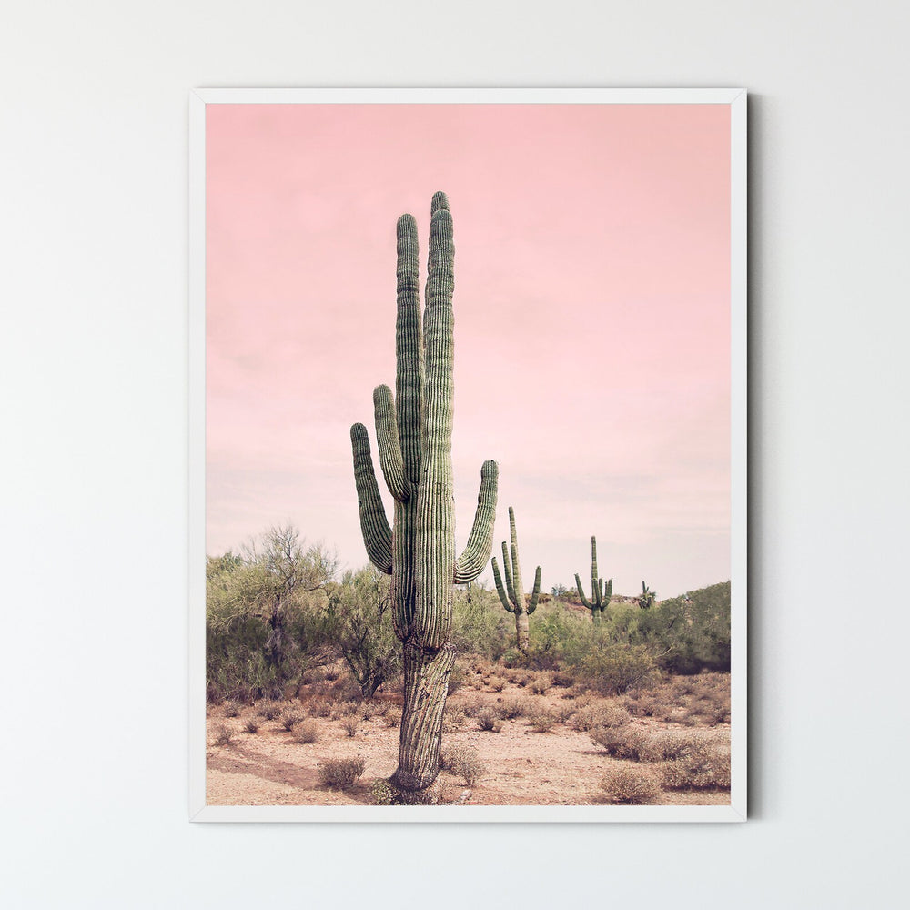 VibeCore Pink Hipster Canvas Prints Option A: Cactus in desert with pink sunset
