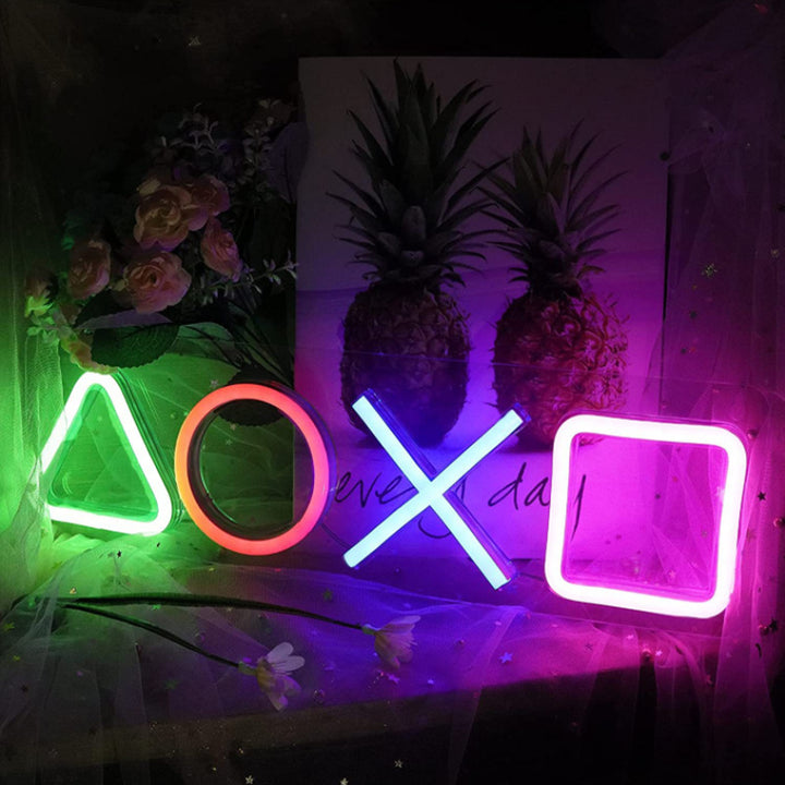 VibeCore Playstation Buttons Neon Light Leaning Against Picture