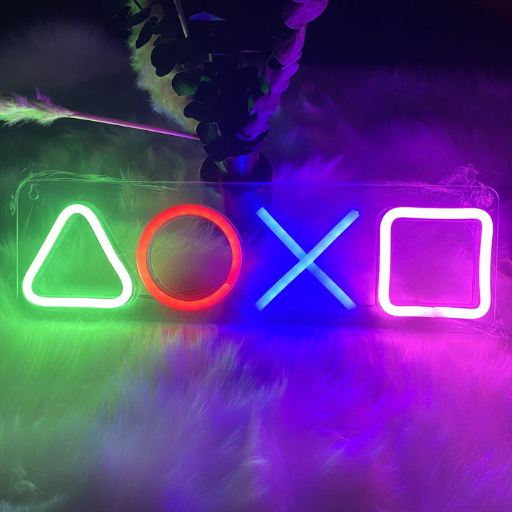 VibeCore Playstation Buttons Neon Light On Bed
