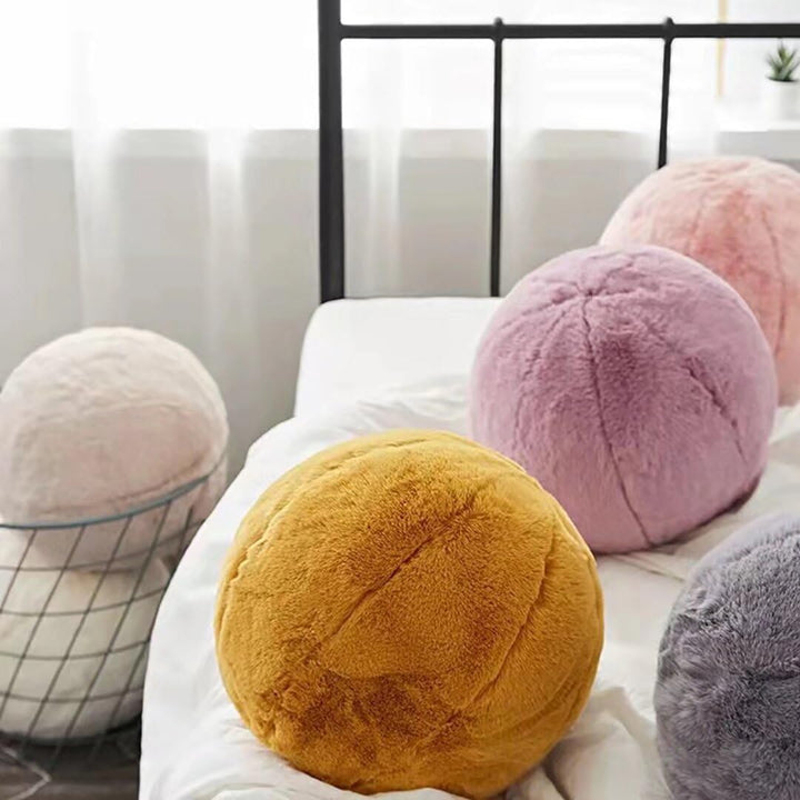 VibeCore Plush Ball Throw Pillow close-up, highlighting its ultra-soft, fluffy texture and modern, cozy design. Perfect for adding a hygge-inspired touch to any room decor.