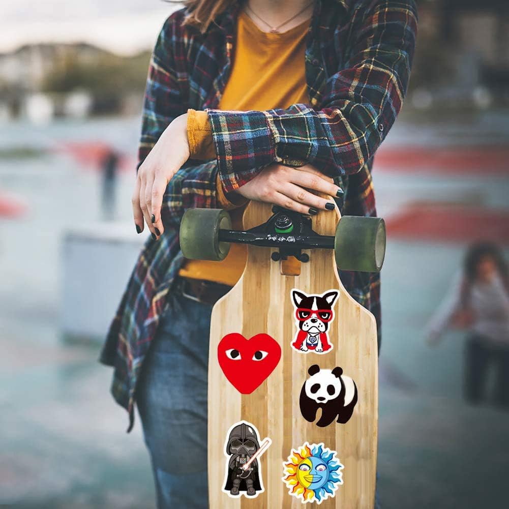 VibeCore Pop Cartoon Stickers on a skateboard, featuring vibrant and playful cartoon character designs. Add a fun, colorful touch to your skateboard with bold, pop art-inspired stickers that express your personality and style. Perfect for customizing your gear with trendy, high-quality stickers.
