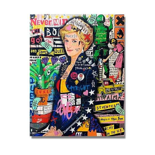 VibeCore Pop Graffiti Canvas Prints Option H: Princess Diana