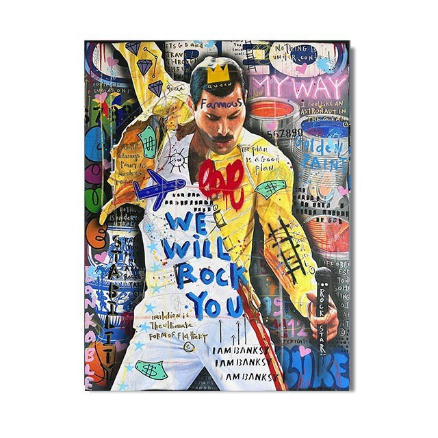 VibeCore Pop Graffiti Canvas Prints Option I: Freddy Mercury We will Rock You