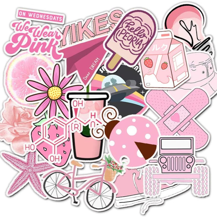 VibeCore Preppy Pink Stickers Cluster featuring a collection of cute preppy pink stickers, pastel pink decals, chic pink designs, aesthetic pink details, and trendy stickers, perfect for customizing accessories like laptops, water bottles, and phone cases.
