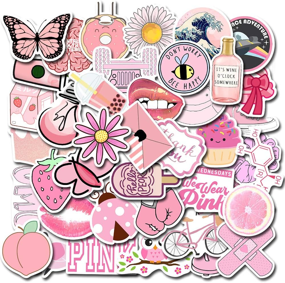 VibeCore Preppy Pink Stickers Square Cluster with a mix of cute pink stickers, preppy designs, pastel pink decals, aesthetic touches, and trendy accessories stickers for laptops, phone cases, and more.