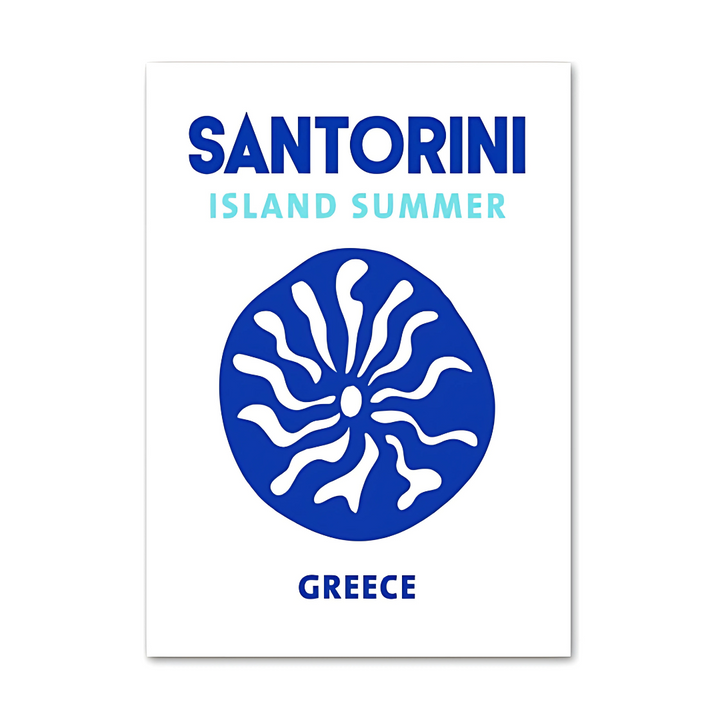 VibeCore Preppy Travel Canvas Poster featuring a white and blue Santorini design, capturing the iconic charm and stunning architecture of Santorini. This vibrant print adds a touch of Mediterranean beauty and wanderlust to your space. Printed on premium cotton canvas with a semigloss finish for lasting vibrancy and style.