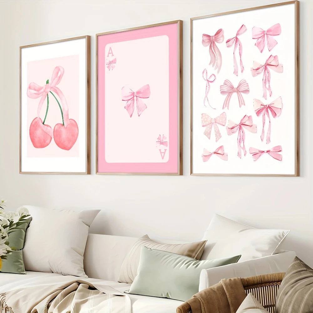 VibeCore Pretty In Pink Ribbons Canvas Prints Framed