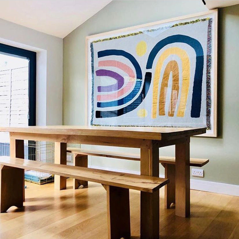 VibeCore Rainbow Dreams Woven Cotton Blanket as Bohemian Wall Art - Colorful Reversible Textile Hanging for Modern Home Decor