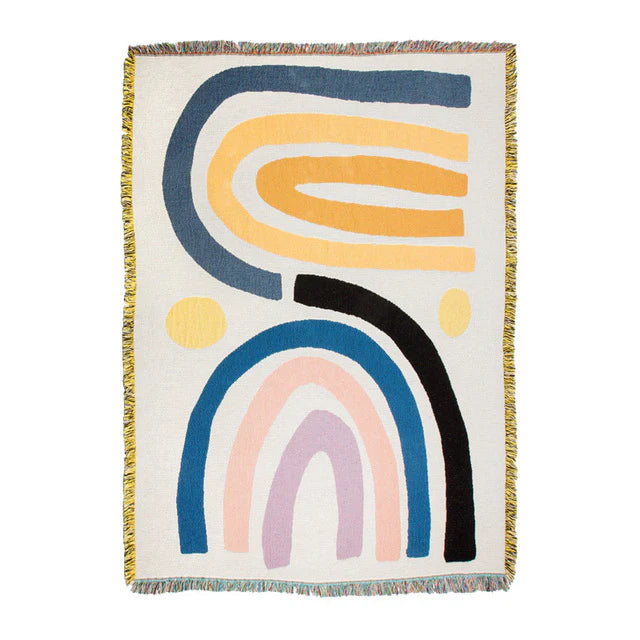 VibeCore Rainbow Dreams Woven Cotton Blanket - Reversible Bohemian Throw with Vibrant Colorful Patterns for Bed or Couch